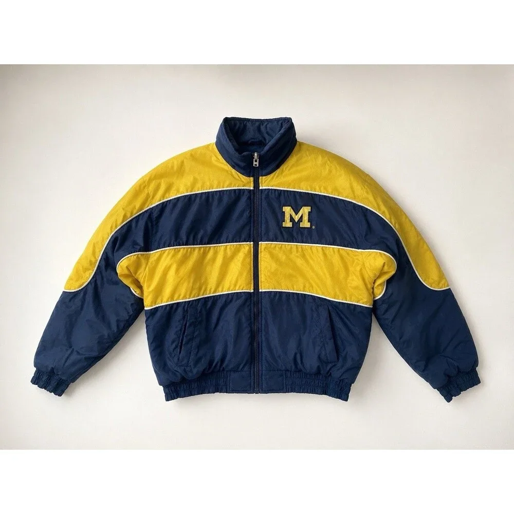 Vintage Pro Player Michigan Wolverines Reversible Puffer Jacket XL USA